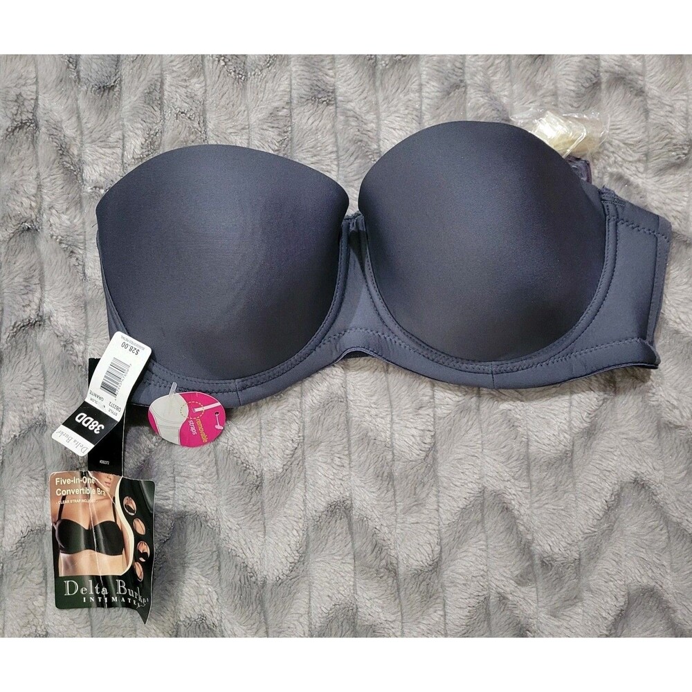 Delta Burke 38 DD Gray Convertible Strapless Padded Bra NWT